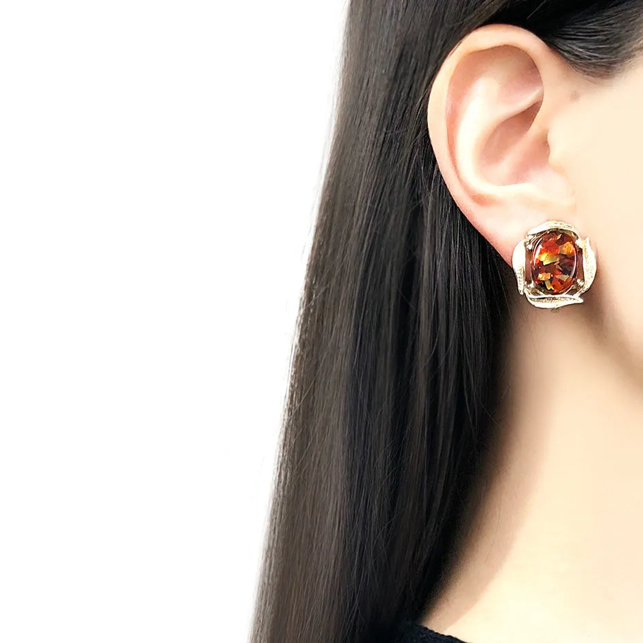 【カナダ輸入】ヴィンテージ  アンバー ルーサイト イヤリング/Vintage Amber Confetti Lucite Clip On Earrings