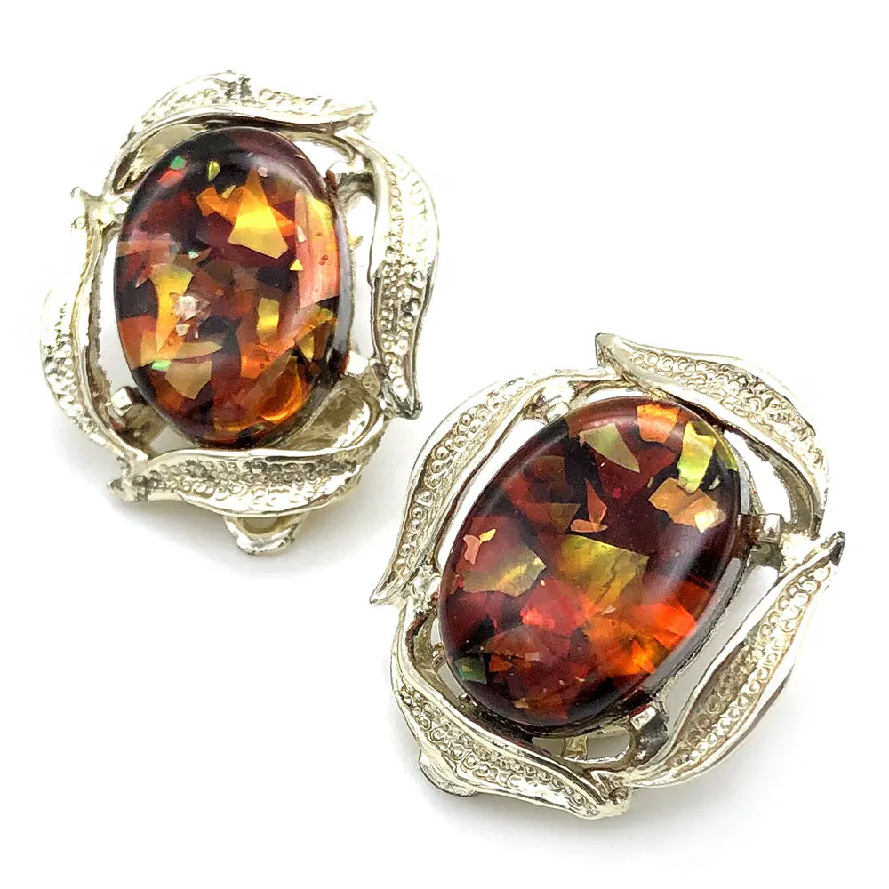 【カナダ輸入】ヴィンテージ  アンバー ルーサイト イヤリング/Vintage Amber Confetti Lucite Clip On Earrings