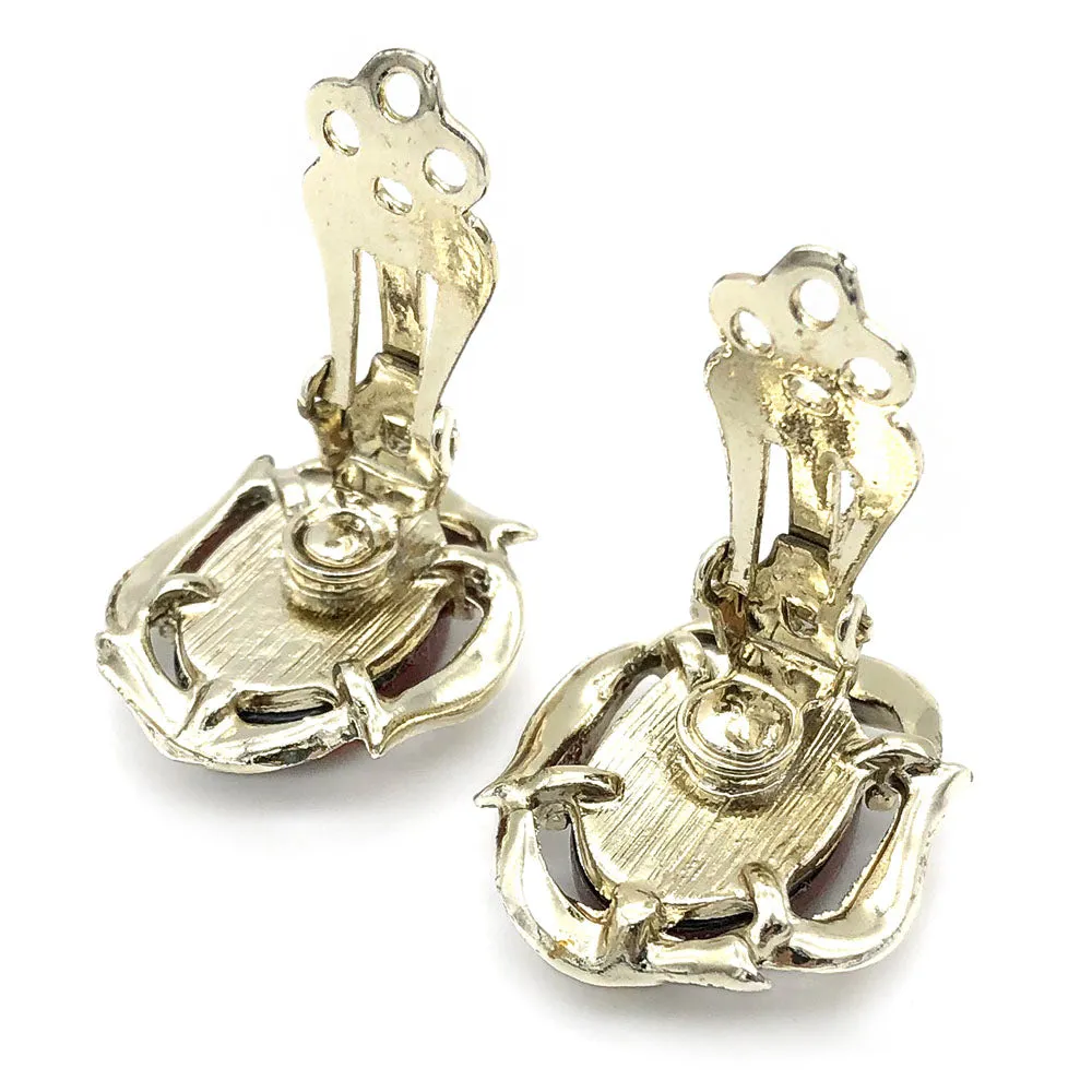 【カナダ輸入】ヴィンテージ  アンバー ルーサイト イヤリング/Vintage Amber Confetti Lucite Clip On Earrings