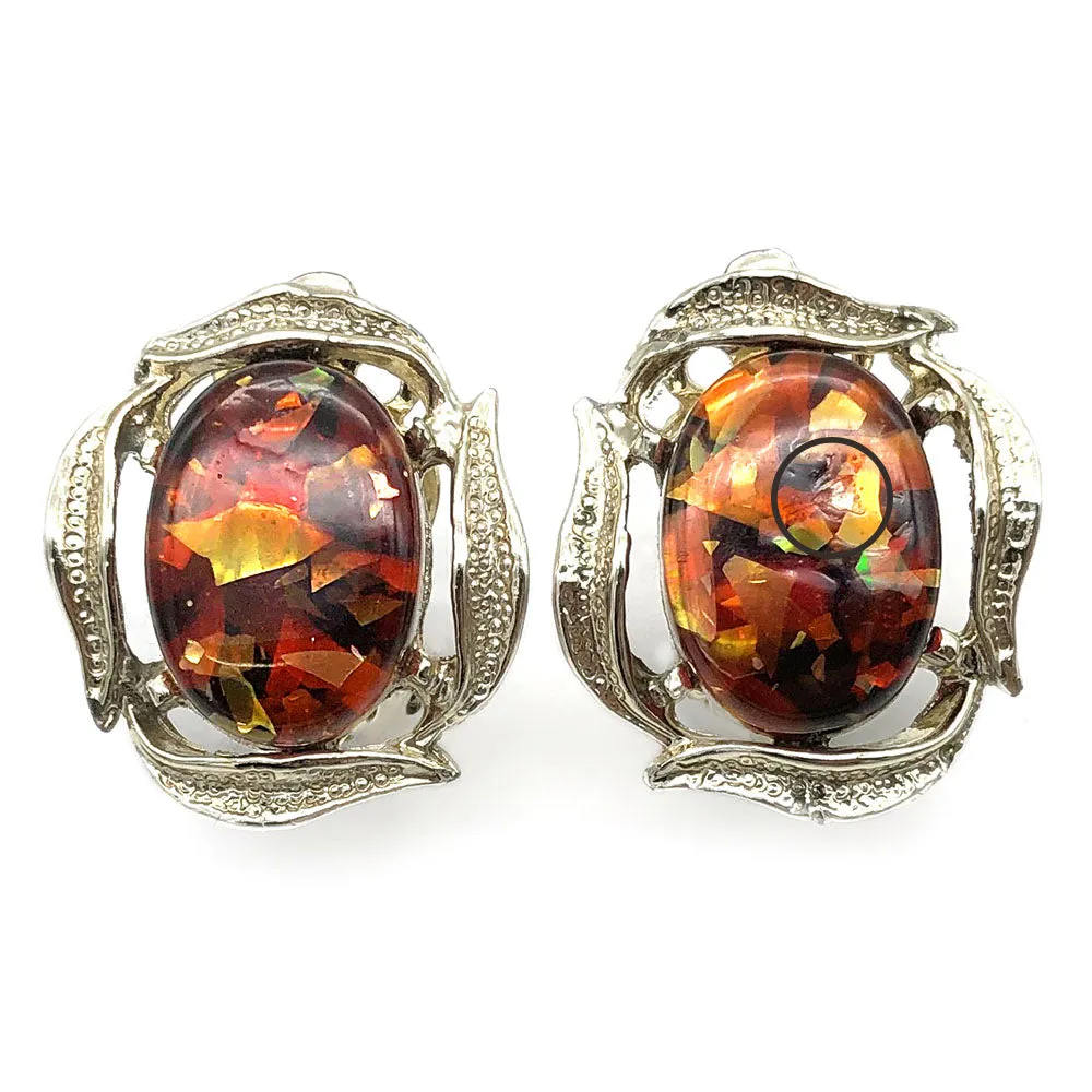 【カナダ輸入】ヴィンテージ  アンバー ルーサイト イヤリング/Vintage Amber Confetti Lucite Clip On Earrings