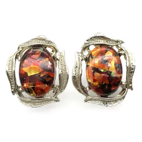 【カナダ輸入】ヴィンテージ  アンバー ルーサイト イヤリング/Vintage Amber Confetti Lucite Clip On Earrings