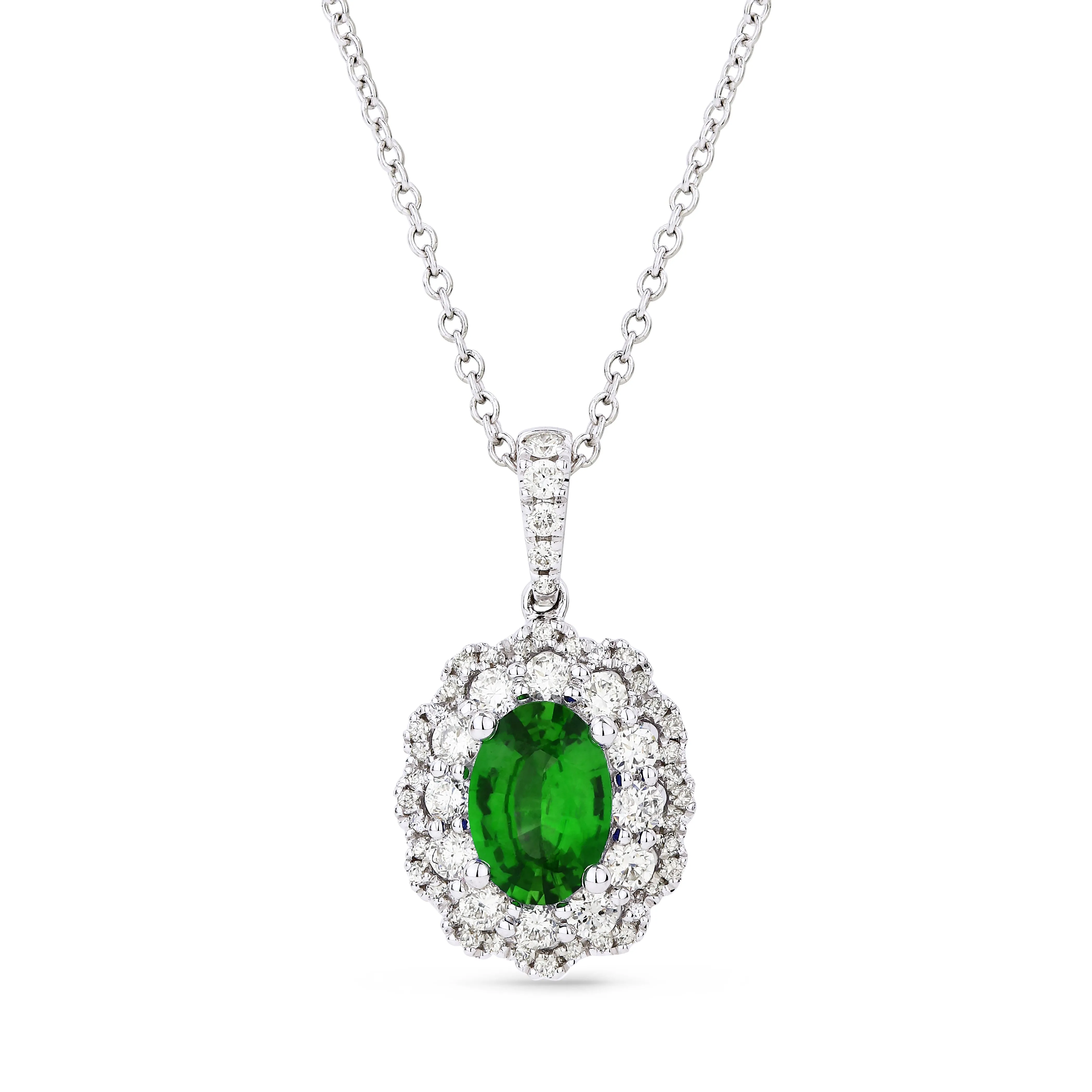 0.84Ct Emerald 16"pendant Necklace In 14K White Gold