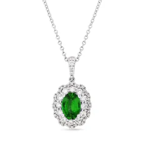 0.84Ct Emerald 16"pendant Necklace In 14K White Gold