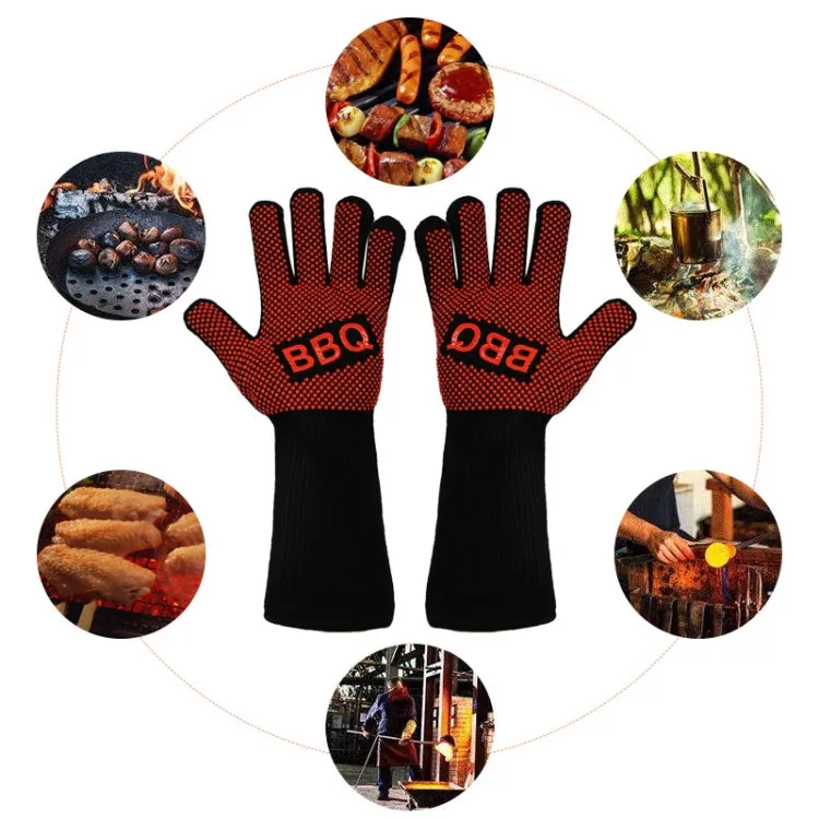 1 Pair High Temperature Resistant Silicone BBQ Gloves  Anti-Scalding Gloves(Flame Dots Red)