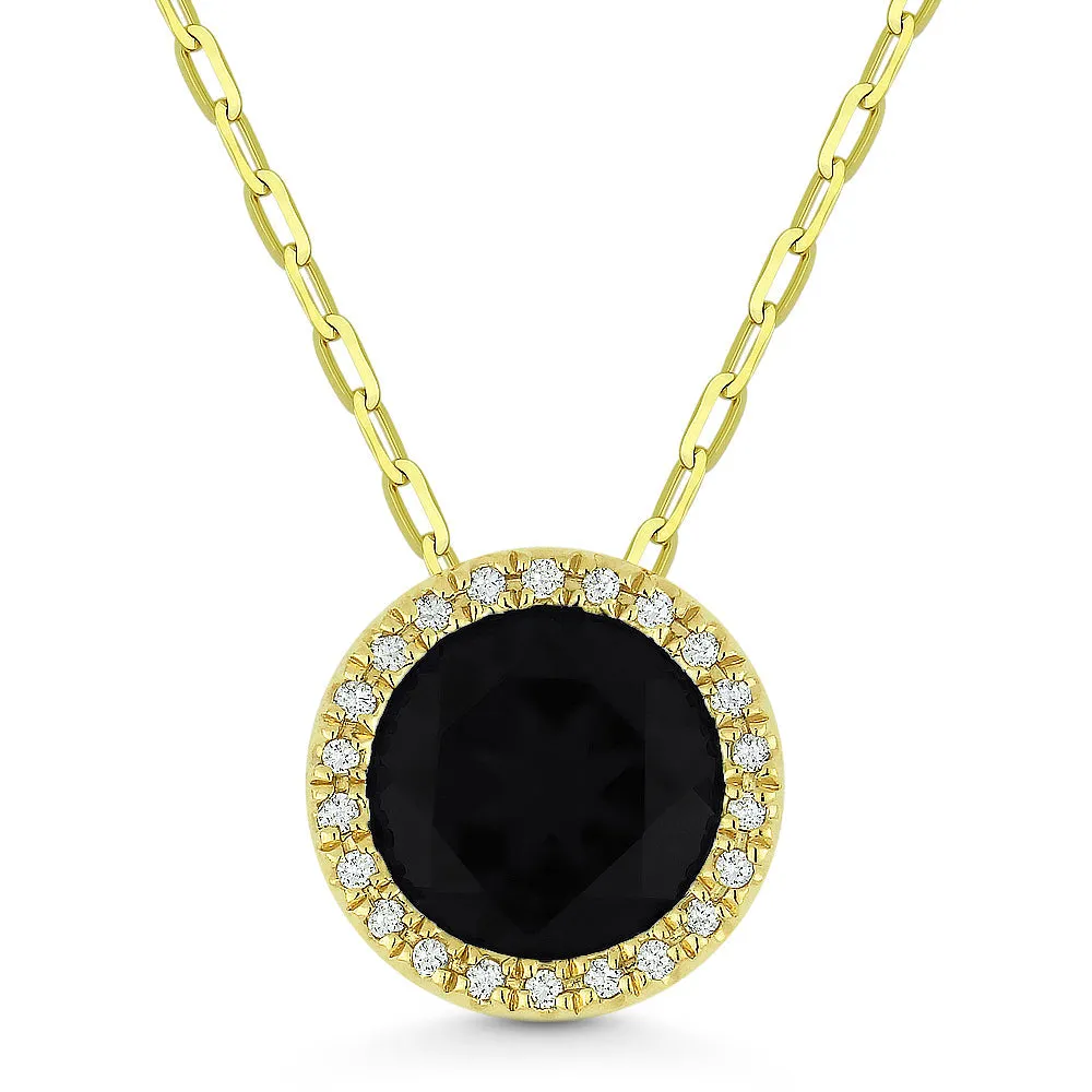 1.11ct Black Onyx 16"Pendant Necklace in 14K Yellow Gold