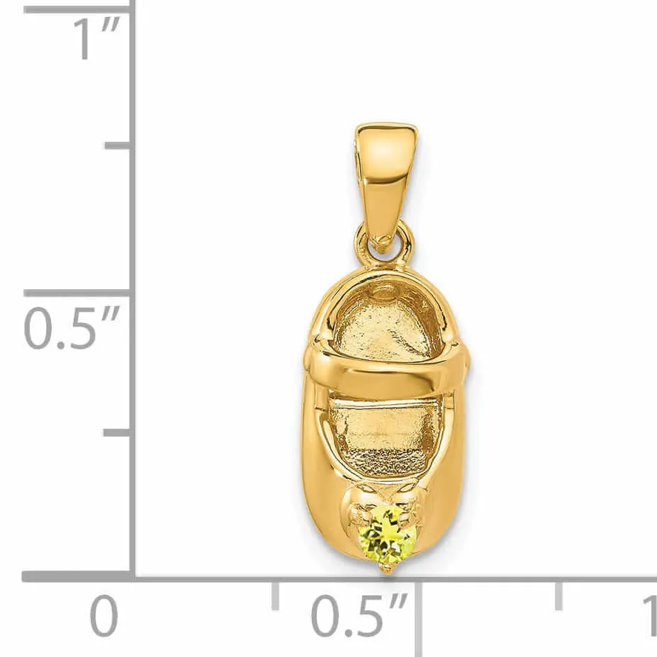 14 Yellow Gold Citrine Stone 3D Baby Shoe Charm