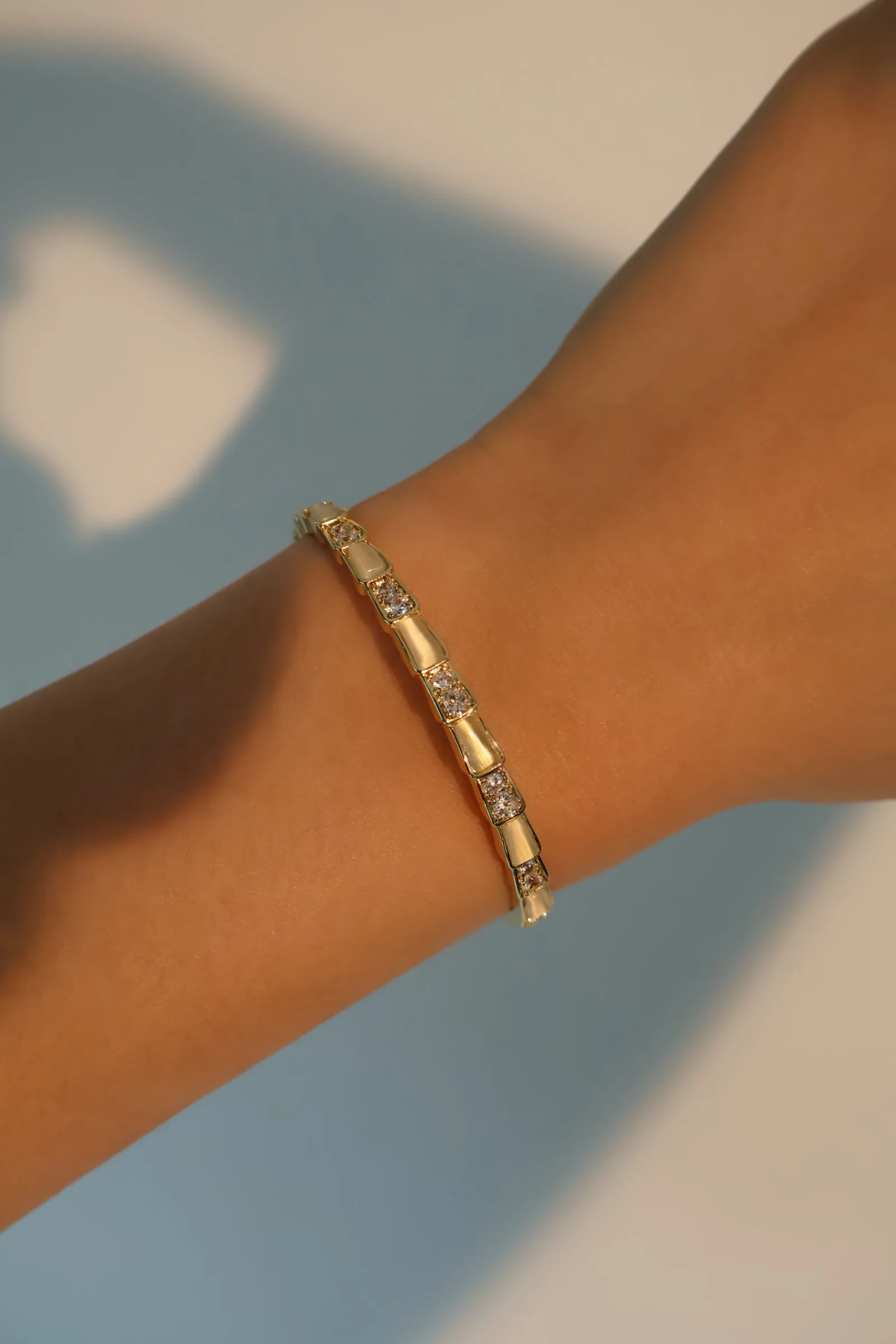 14K Real Gold Plated White Opal Diamonds Bracelet