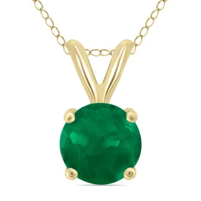 14K Yellow Gold 4Mm Round Emerald Pendant