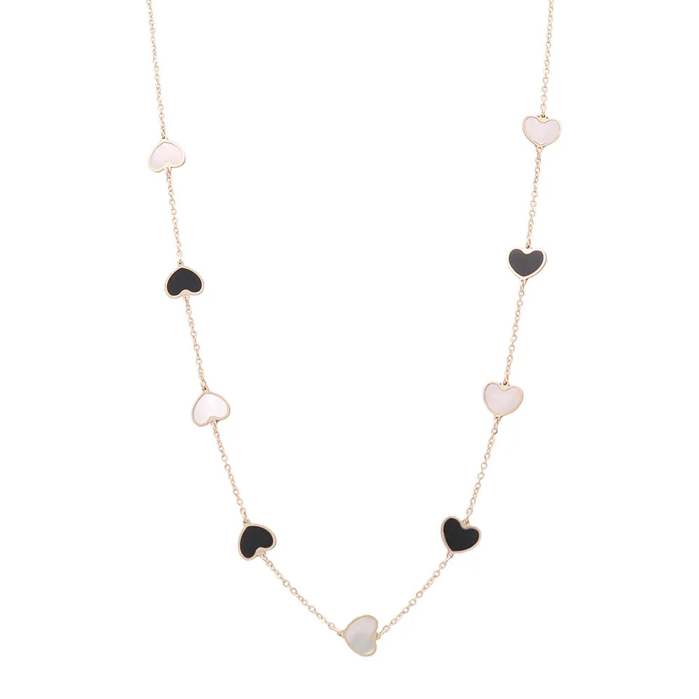 14K Yellow Gold Fashion Hearts Necklace with Black Onyx and Mother Pearl 14K Yellow Gold Fashion Hearts Necklace with Red Stones Necklace