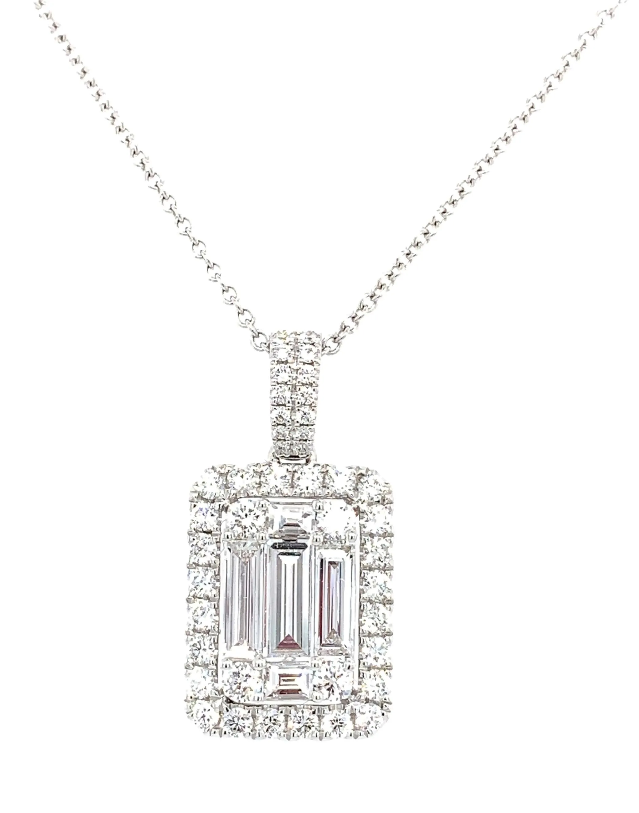 1.58ct tw Diamond Emerald Cut Invisible-set Pendant Necklace