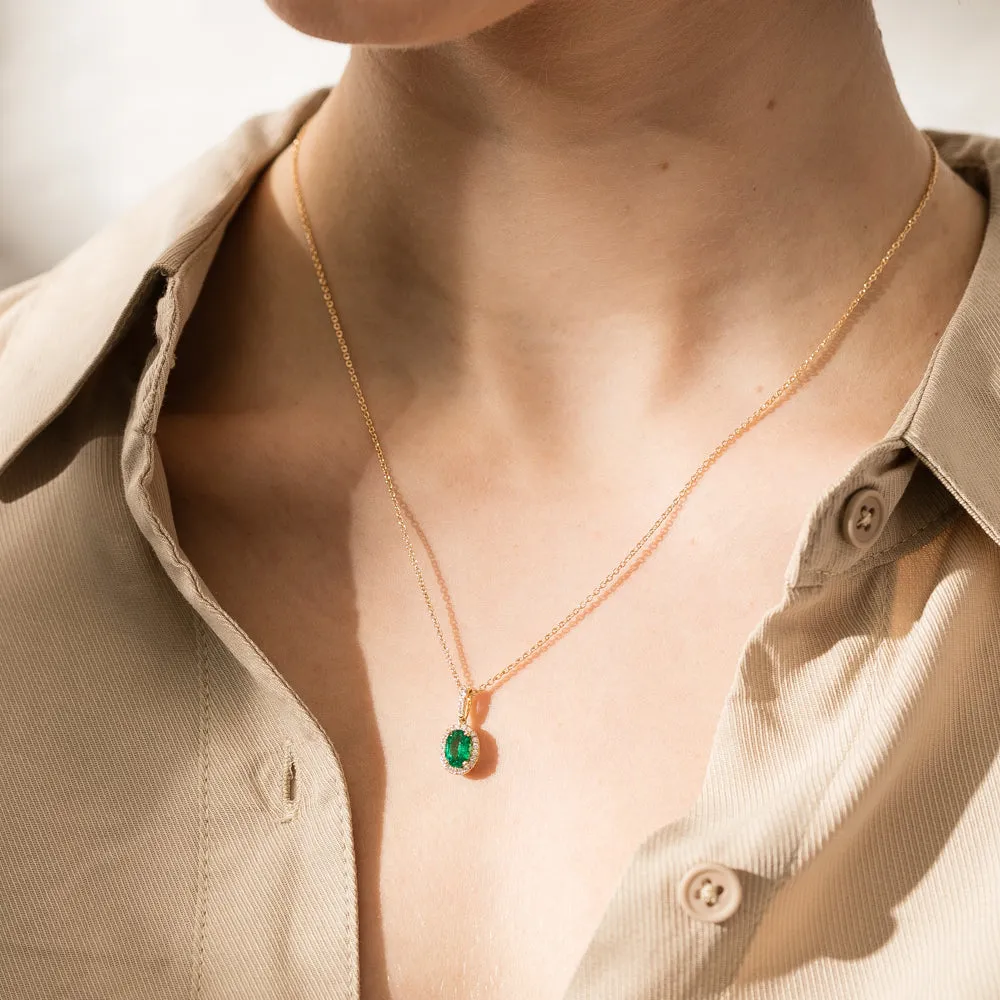 18ct Yellow Gold Emerald & Diamond Mini Sierra Pendant