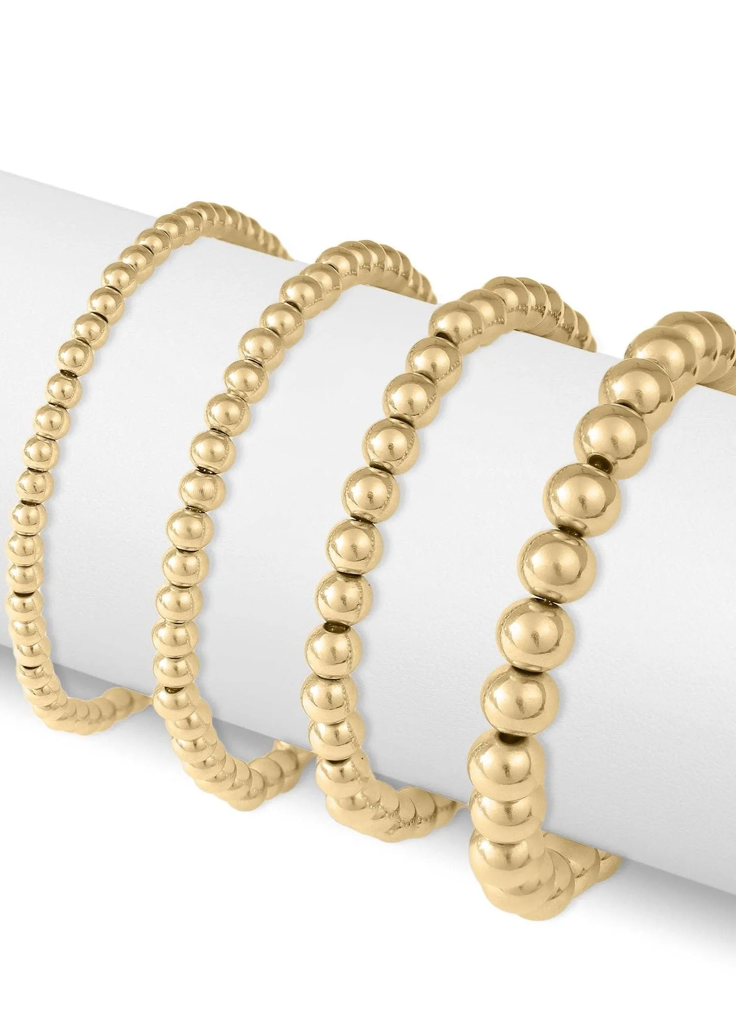 18K Gold PVD Coated Stainless Steel Beaded Stretch Bracelet