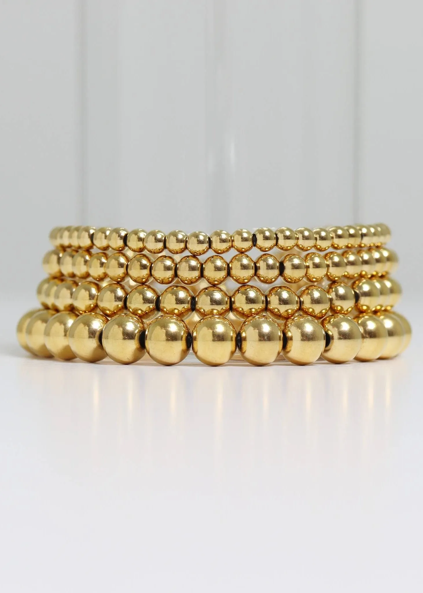 18K Gold PVD Coated Stainless Steel Beaded Stretch Bracelet