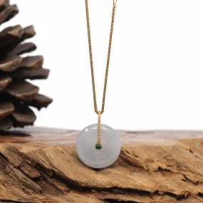 18K Yellow Gold "Good Luck Button" Necklace Ice Jadeite Jade Pendant Necklace