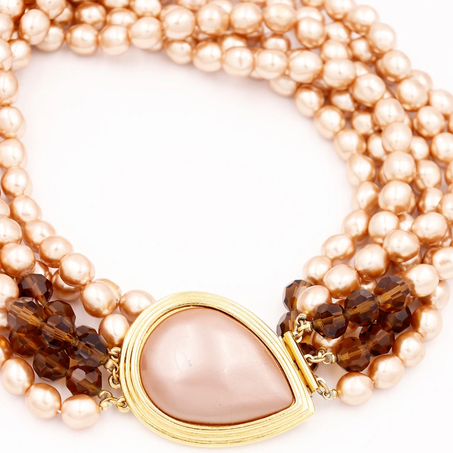 1980s Yves Saint Laurent Faux Pearl & Crystal Necklace w Teardrop Earrings
