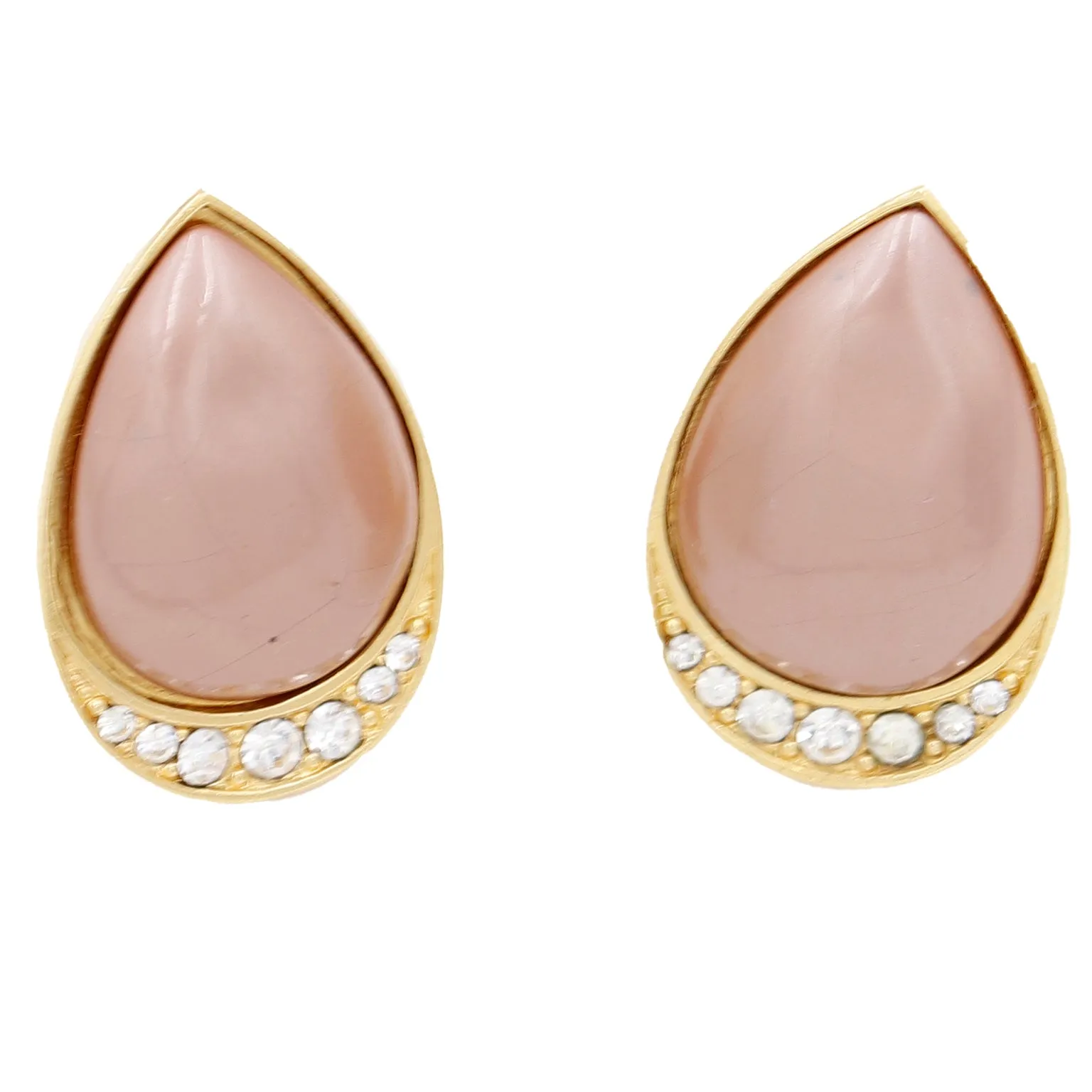 1980s Yves Saint Laurent Faux Pearl & Crystal Necklace w Teardrop Earrings