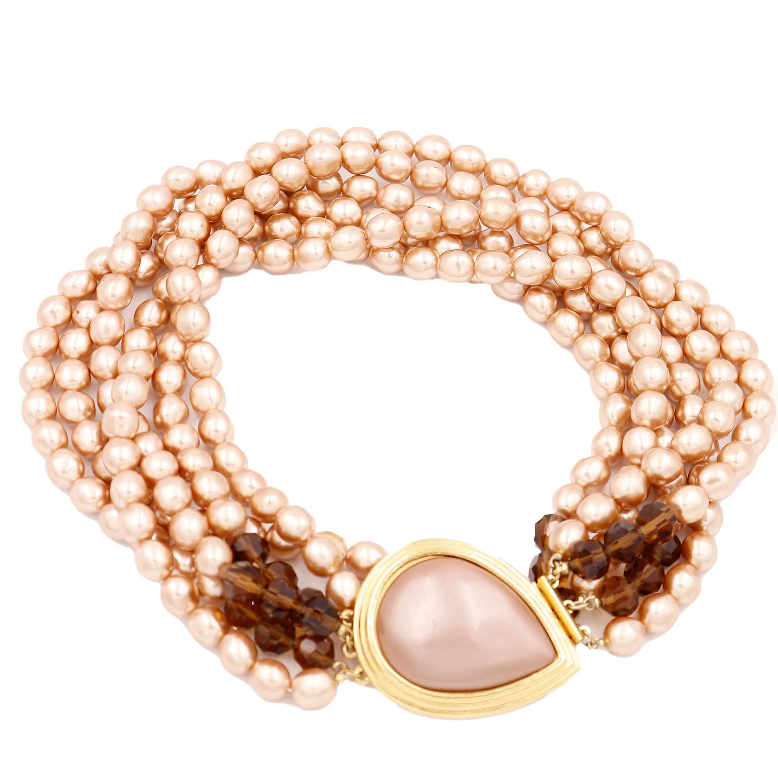 1980s Yves Saint Laurent Faux Pearl & Crystal Necklace w Teardrop Earrings