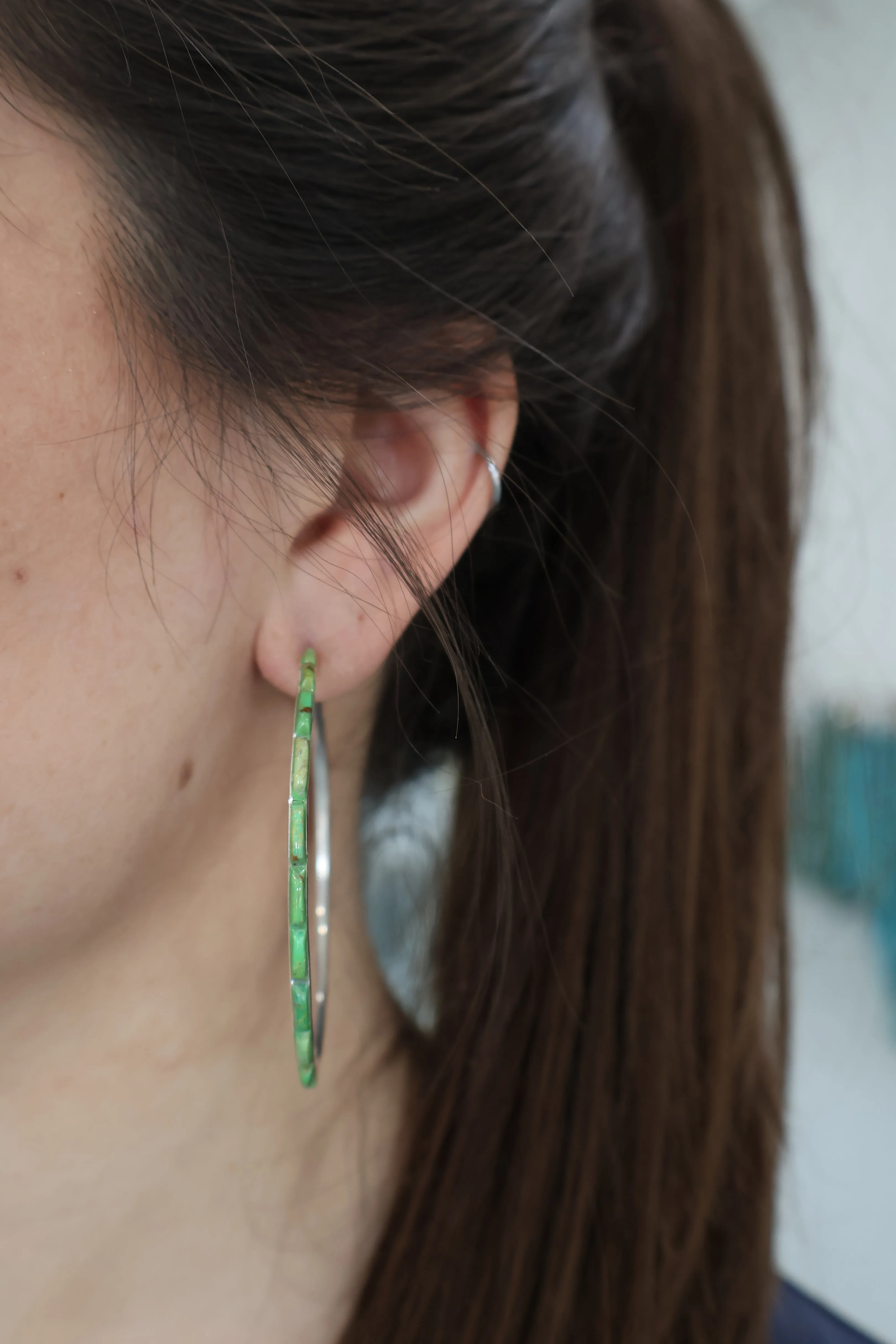 2 1/4" Green Turquoise Hoops