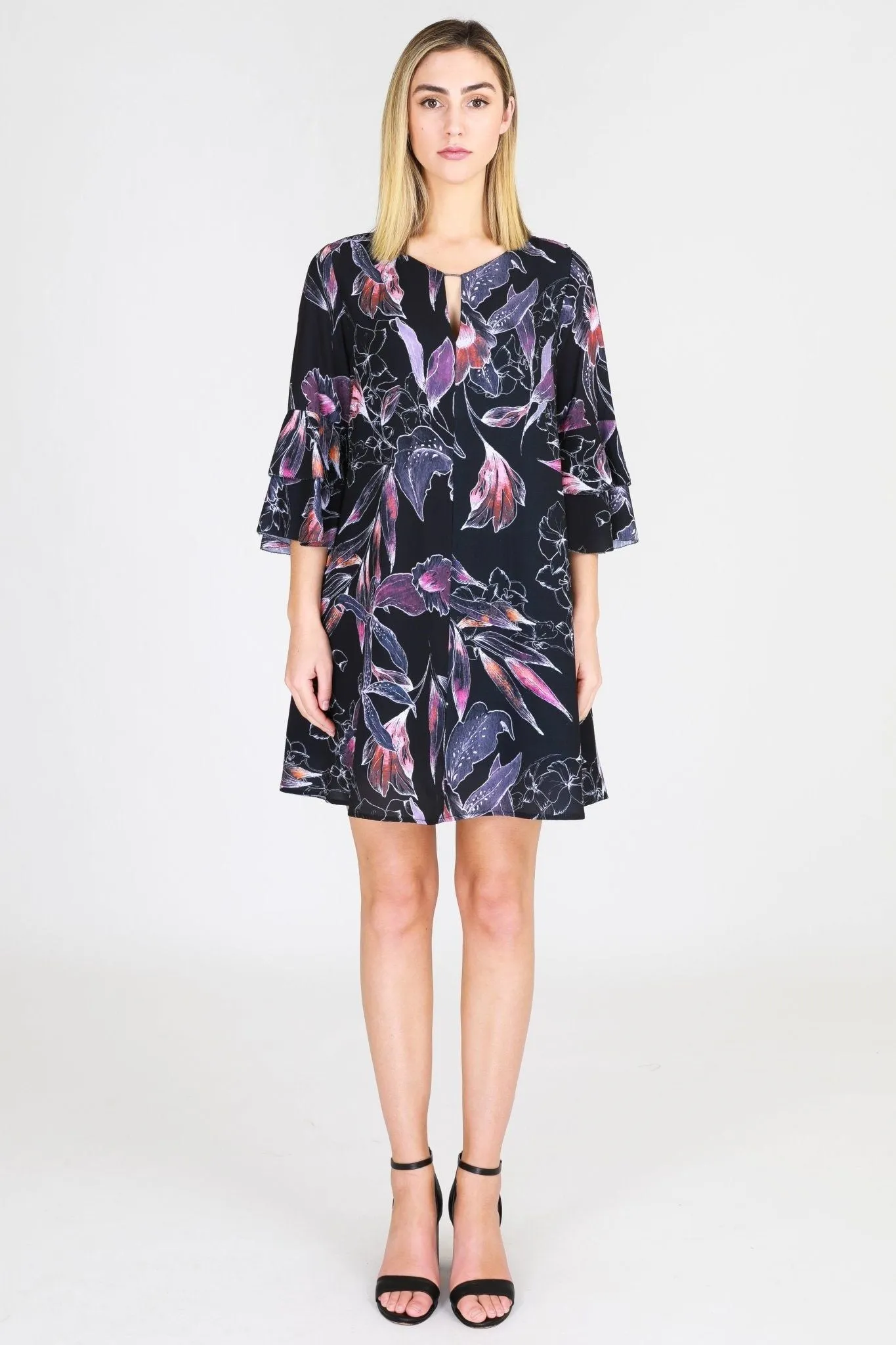 3rd Love Ruffle Sleeve Dress in Leaf Print