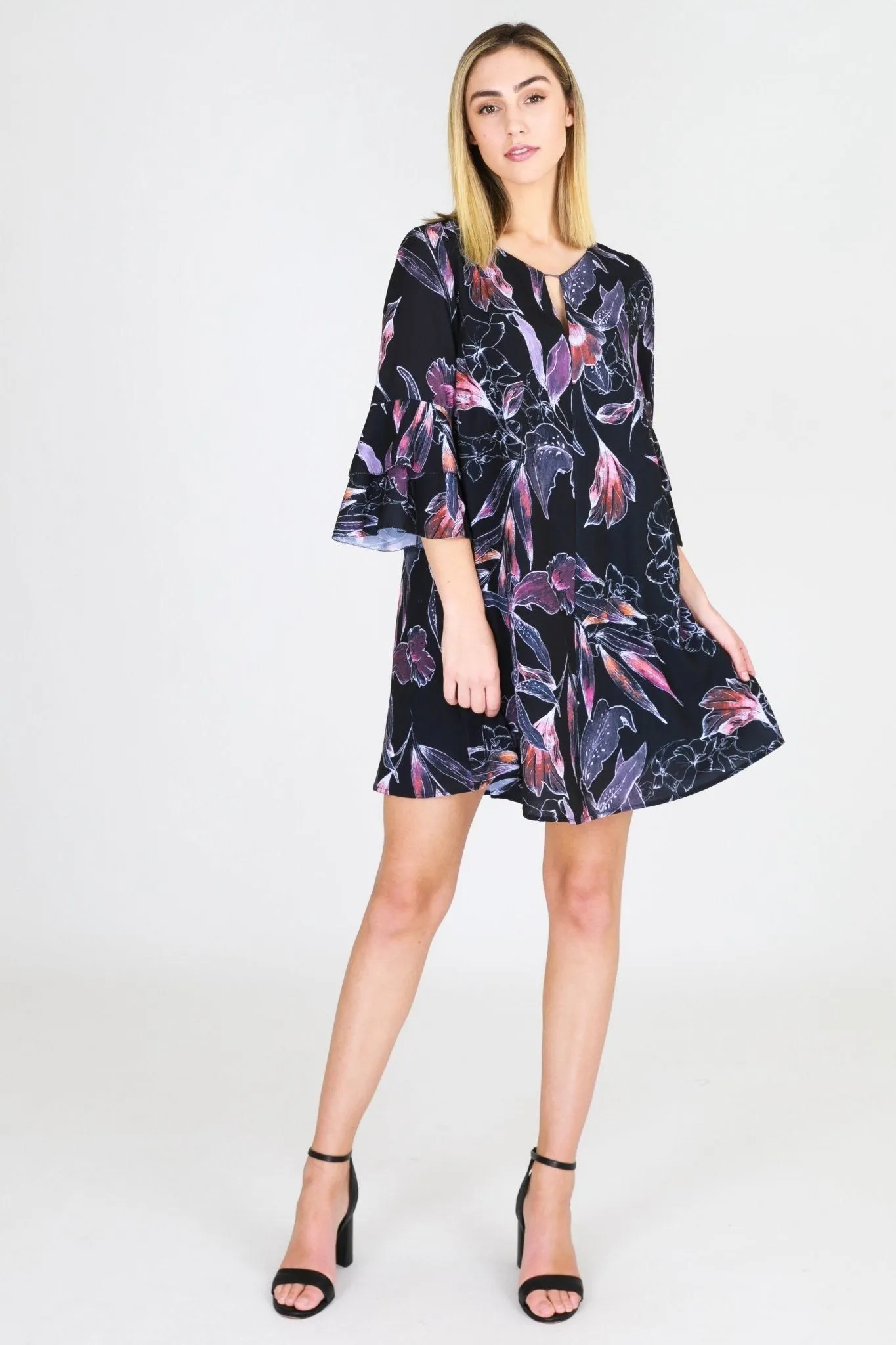 3rd Love Ruffle Sleeve Dress in Leaf Print