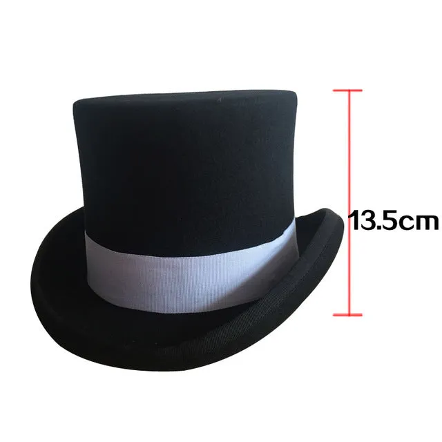 4.5 inch and 7 inch  Wool Felt Top Hat with grey grosgrain/ Victorian Steampunk Hat / Cylinder Hat/ Stove pipe Hat /Topper