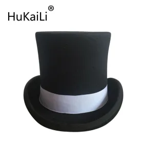 4.5 inch and 7 inch  Wool Felt Top Hat with grey grosgrain/ Victorian Steampunk Hat / Cylinder Hat/ Stove pipe Hat /Topper