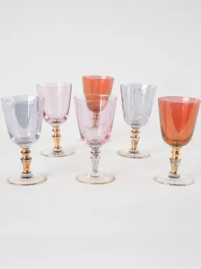 6 vintage multicolor aperitif glasses 4¼"