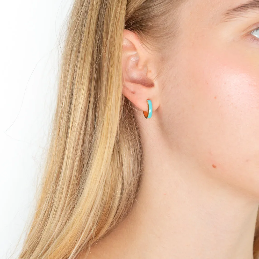 9ct Yellow Gold Silver Filled Turquoise colour Enamel Hoop Earrings