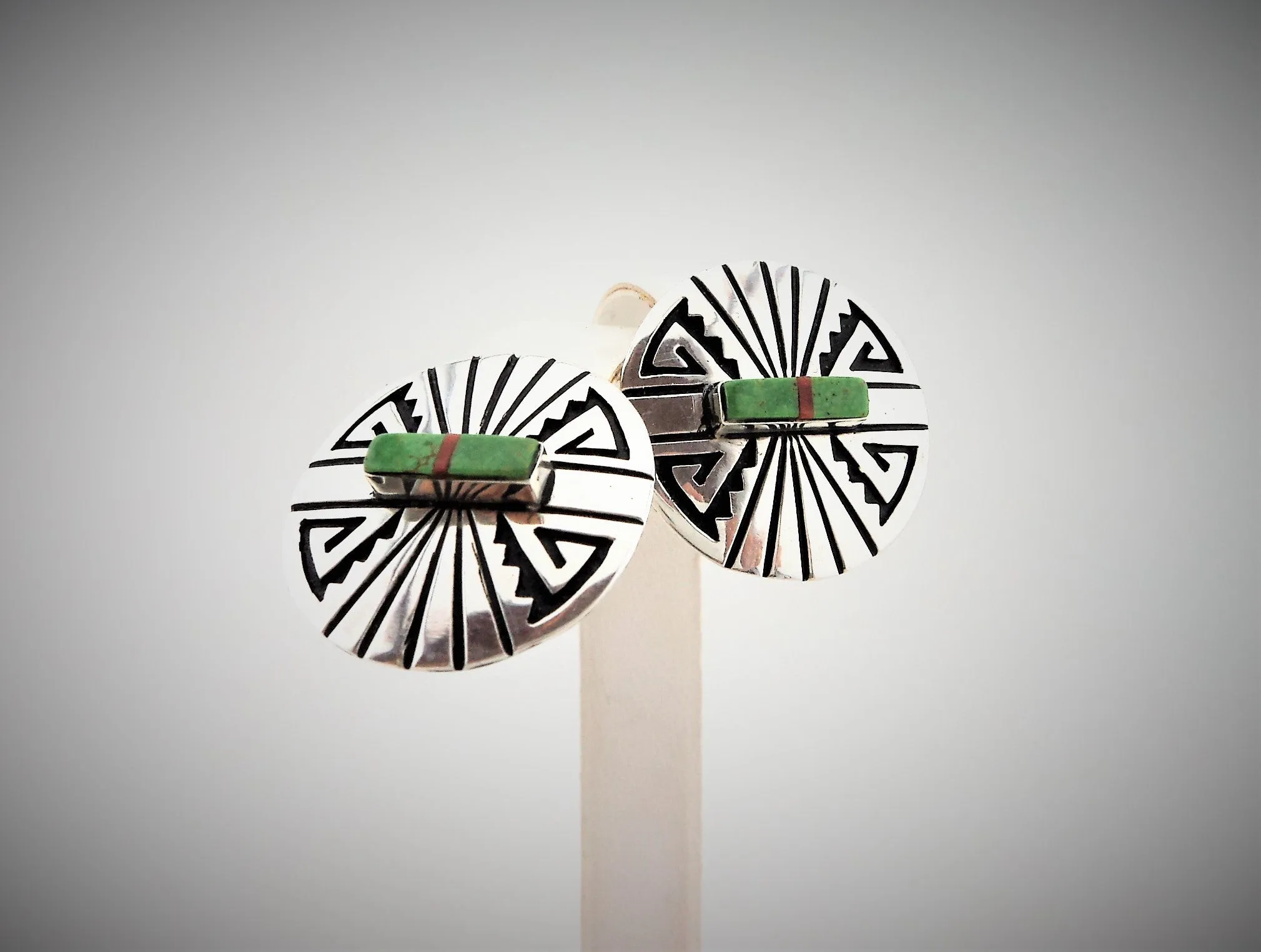 Abraham Begay Navajo Sterling Silver Overlay Earrings