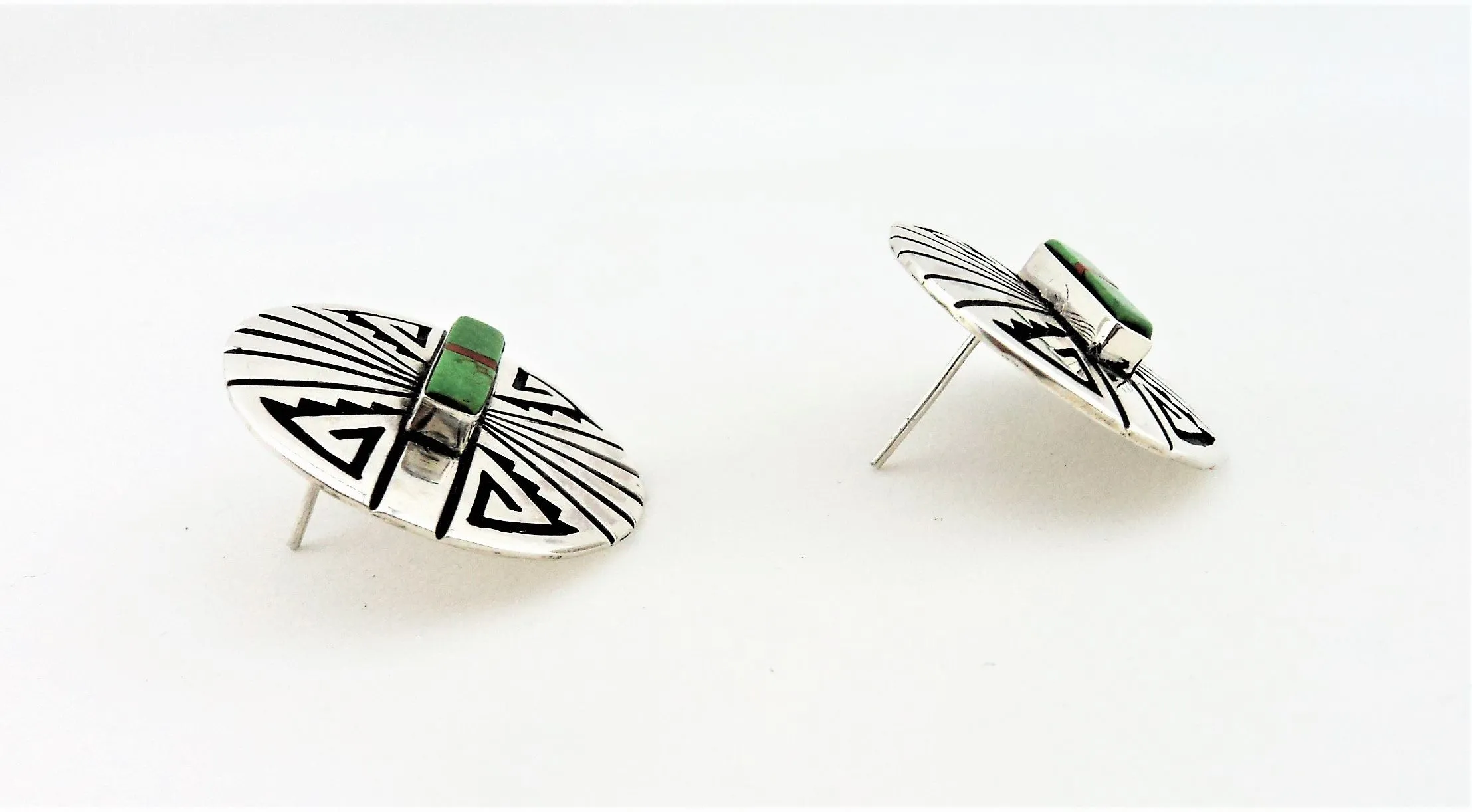 Abraham Begay Navajo Sterling Silver Overlay Earrings