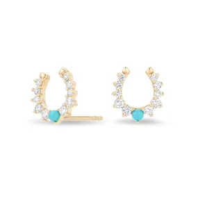 Adina - Turquoise   Diamond Horseshoe Posts in Y14k