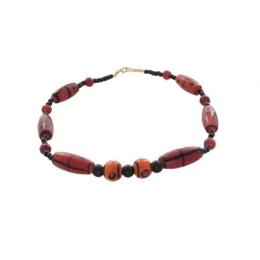 African Orange & Black Dzi Glass with Carnelian Beaded necklace