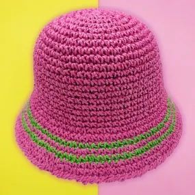 Alpha Kappa Alpha Inspired AKA Bucket Hat Pink Green Stripe Straw