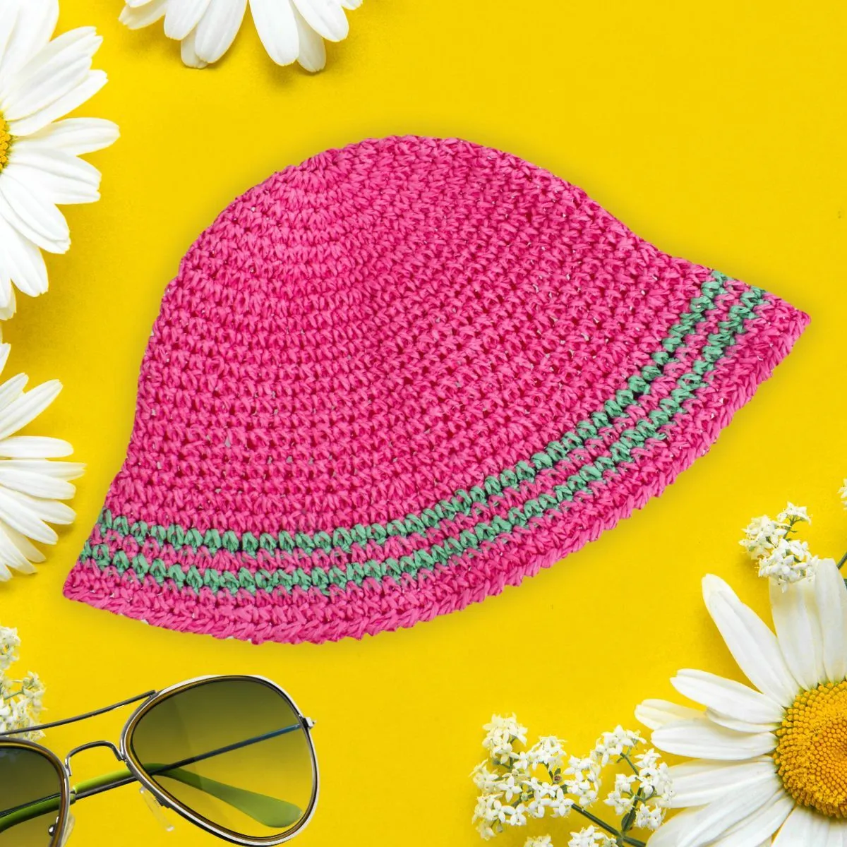 Alpha Kappa Alpha Inspired AKA Bucket Hat Pink Green Stripe Straw