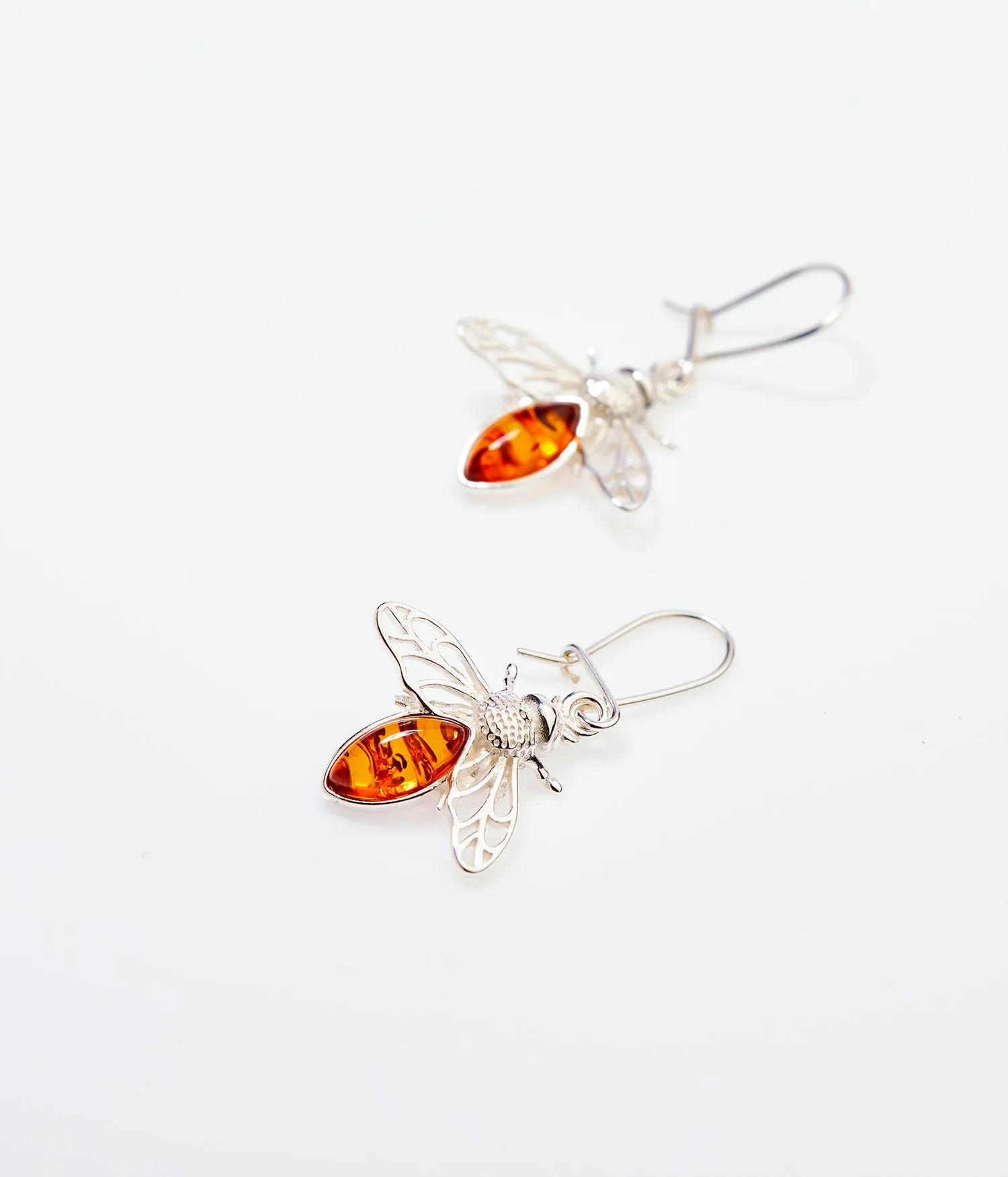 Amber Bee Earrings - Exquisite Baltic Amber & Sterling Silver