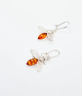 Amber Bee Earrings - Exquisite Baltic Amber & Sterling Silver