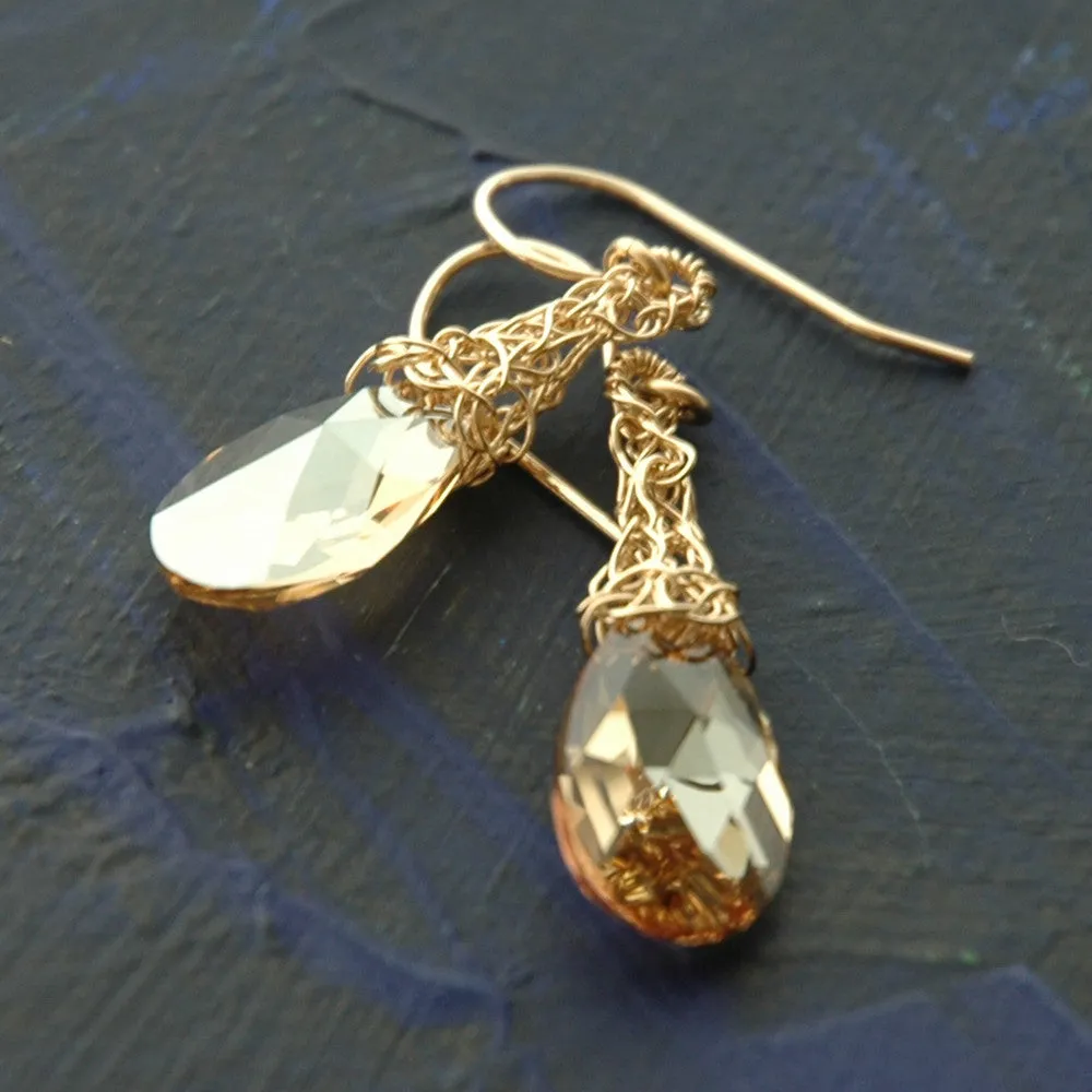 Amber Crystal Earrings, Dangle Gold Filled Swarovski earrings
