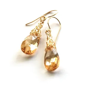 Amber Crystal Earrings, Dangle Gold Filled Swarovski earrings