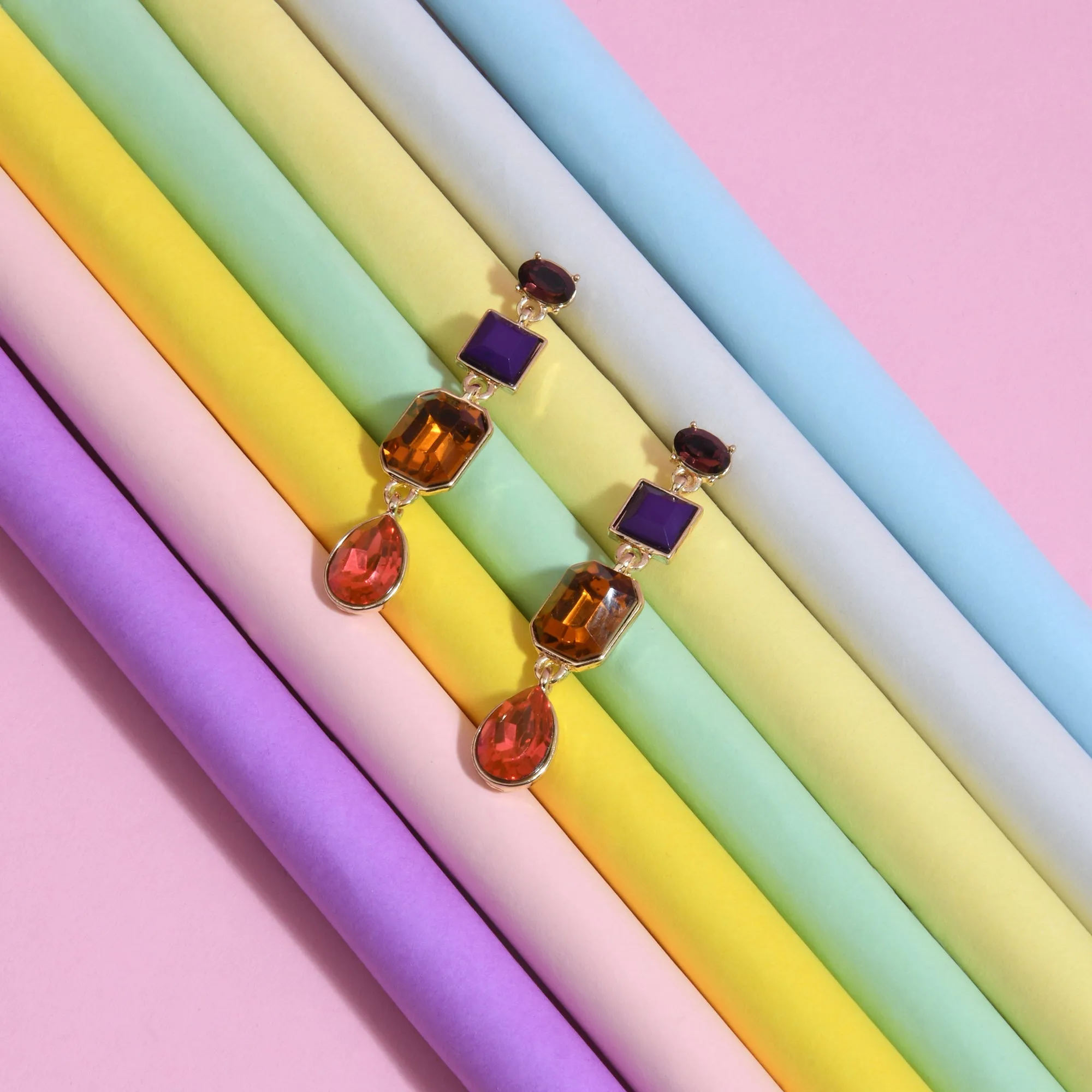 Amber Eclectic Stones Long Drop Earring