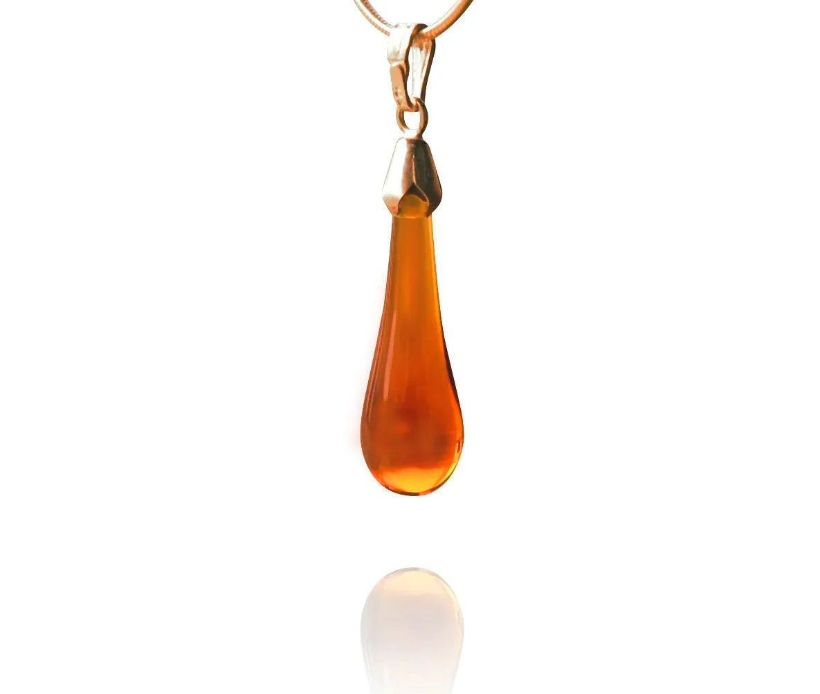 Amber Glass Drop Pendant Necklace