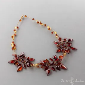 Amber necklace "Big honey flowers"