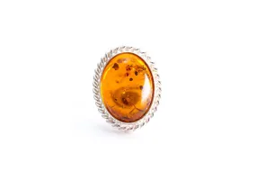 Amber Quintessence Statement Ring - Elegant Baltic Amber Cocktail Ring