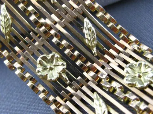 ANTIQUE WIDE 18KT YELLOW & ROSE GOLD HANDCRAFTED FLORAL FILIGREE BRACELET #22301