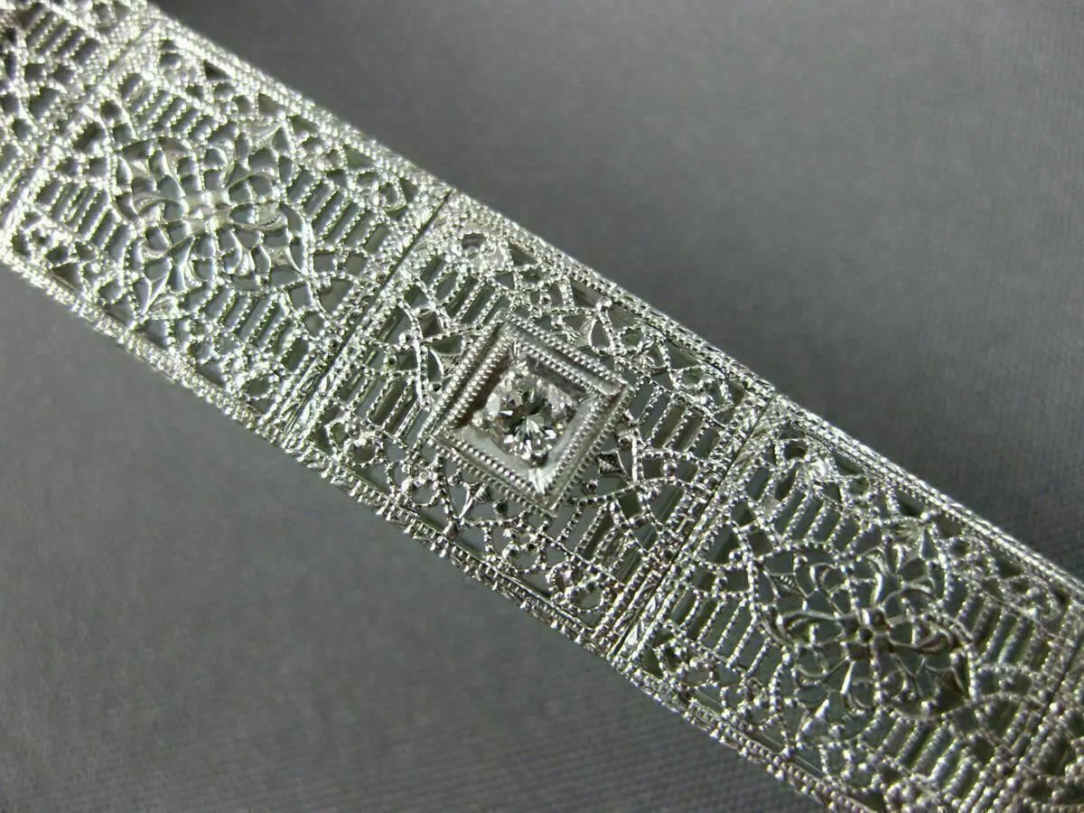 ANTIQUE WIDE & LONG .15CT DIAMOND 14K WHITE GOLD FILIGREE TENNIS BRACELET #26025