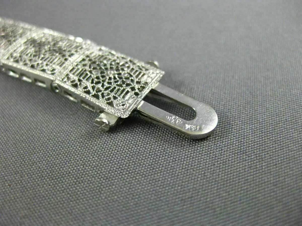 ANTIQUE WIDE & LONG .15CT DIAMOND 14K WHITE GOLD FILIGREE TENNIS BRACELET #26025