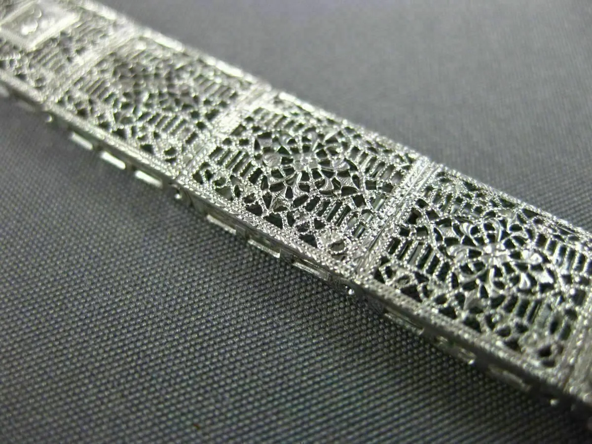 ANTIQUE WIDE & LONG .15CT DIAMOND 14K WHITE GOLD FILIGREE TENNIS BRACELET #26025