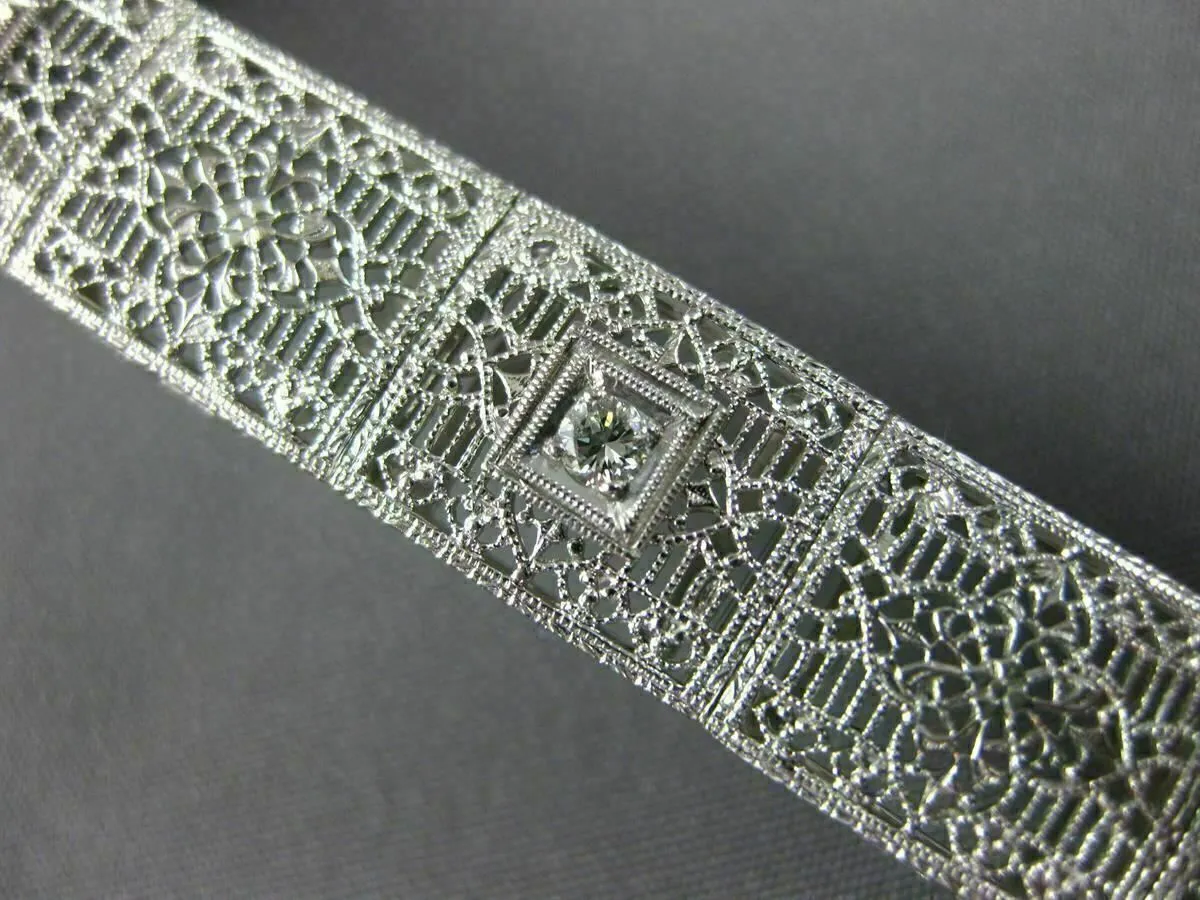 ANTIQUE WIDE & LONG .15CT DIAMOND 14K WHITE GOLD FILIGREE TENNIS BRACELET #26025