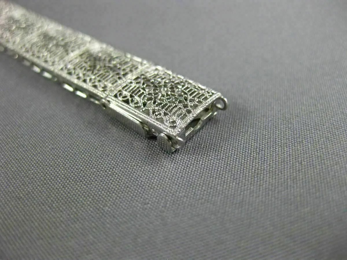 ANTIQUE WIDE & LONG .15CT DIAMOND 14K WHITE GOLD FILIGREE TENNIS BRACELET #26025