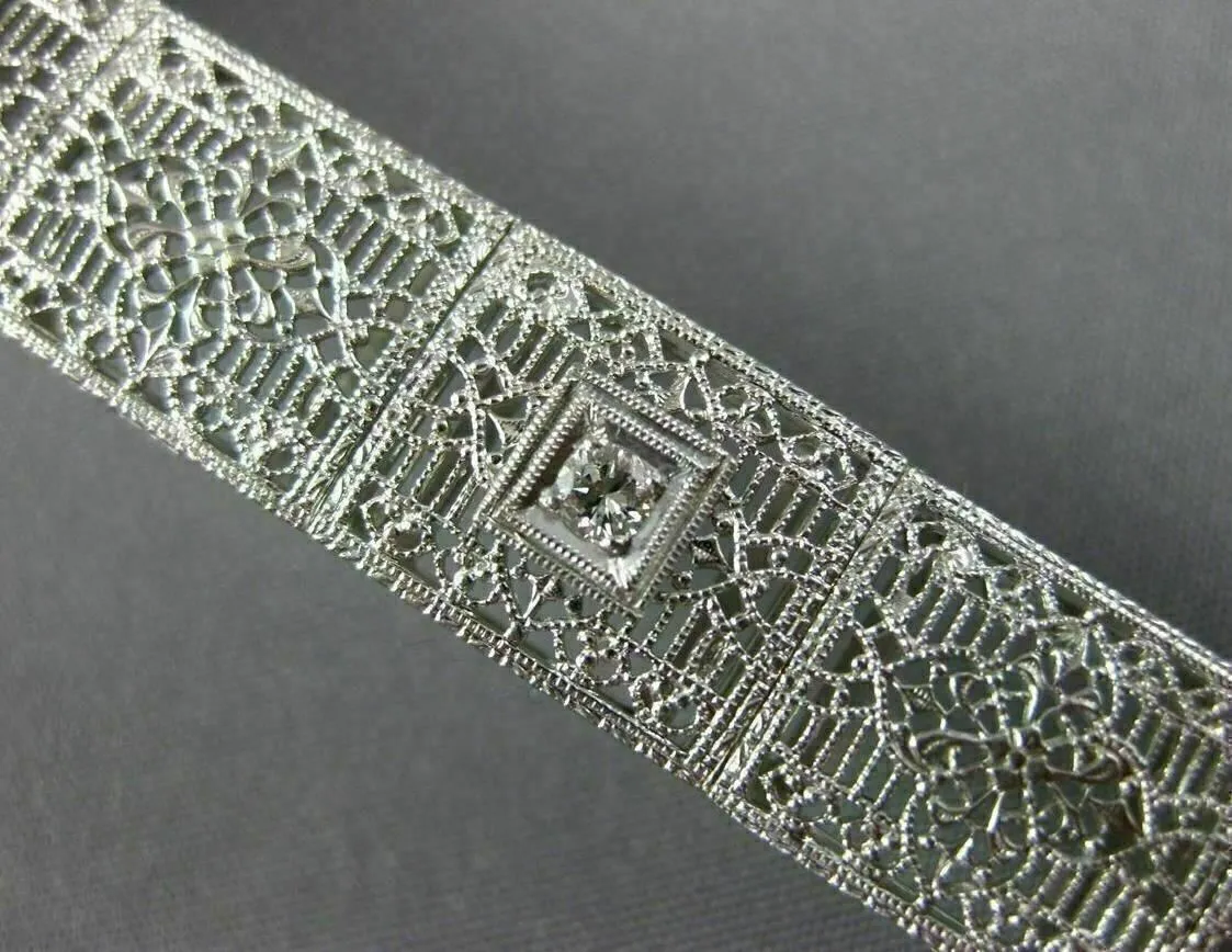 ANTIQUE WIDE & LONG .15CT DIAMOND 14K WHITE GOLD FILIGREE TENNIS BRACELET #26025