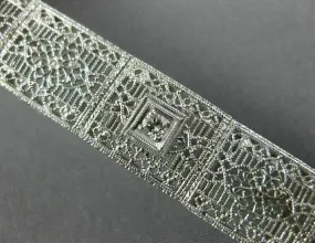 ANTIQUE WIDE & LONG .15CT DIAMOND 14K WHITE GOLD FILIGREE TENNIS BRACELET #26025